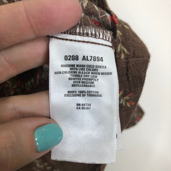 Columbia Cotton Button Up Tailored Fit Brown Floral Paisley Pearlescent Buttons - Picture 7 of 9